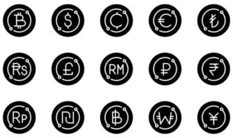 conjunto de iconos vectoriales relacionados con la moneda. contiene íconos como bitcoin, dólar, centavos, euro, libra, baht y más. vector