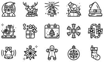 conjunto de iconos vectoriales relacionados con la Navidad. contiene íconos como Papá Noel, reno, muñeco de nieve, sombrero de Papá Noel, trineo, copo de nieve y más. vector