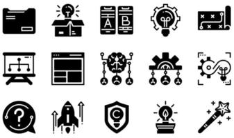 Set of Vector Icons Related to Design Thinking. Contains such Icons as Vision, Think Out Of The Box, Idea, Strategy, Brainstorm, Startup and more.