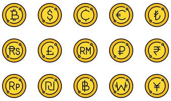 Set of Vector Icons Related to Currency. Contains such Icons as Bitcoin, Dollar, Cents, Euro, Pound, Baht and more.