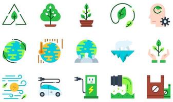 conjunto de iconos vectoriales relacionados con la ecología. contiene íconos como reciclaje, árbol, planta, hoja, mente ecológica, ecología mundial y más. vector