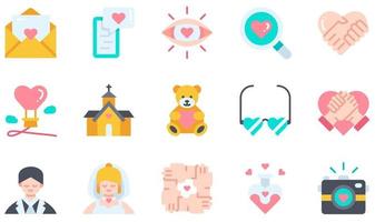 conjunto de iconos vectoriales relacionados con el amor. contiene íconos como carta de amor, cariño, de la mano, novio, novia, poción de amor y más. vector