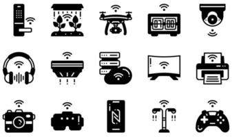 conjunto de iconos vectoriales relacionados con internet de las cosas. contiene íconos como granja inteligente, dron, cámara de seguridad, detector de humo, servidor de computadora, farola y más. vector