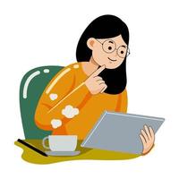 mujer trabajando con tableta grafica vector