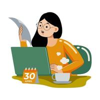 Woman working with laptop vector