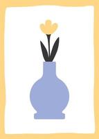 Minimalistic modern illustration of a yellow flower in a purple vase. Vector poster or flat postcard