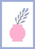 Minimalistic modern illustration of a branch in a pink vase. Vector poster or flat postcard