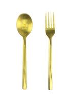 cuchara y tenedor de oro aislado sobre fondo blanco.trazado de recorte foto