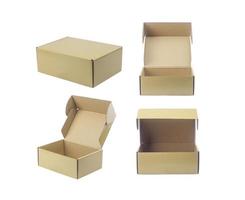 collection of various cardboard boxes on white background photo