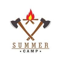 crossed axes with fire camp logo template vector design