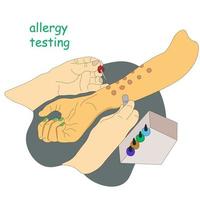 Allergy test. The doctor holds pipette in his hand to study allergic reactions. Laboratory analysis. patient with an allergic reaction. Vector illustration for medical websites advertising medicines.