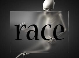 race word on glass and skeleton photo