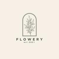 botanical floral element hand drawn logo with wild flower and leaves. logo for spa and beauty salon, organic shop, weddiing, floral designer and etc. vector