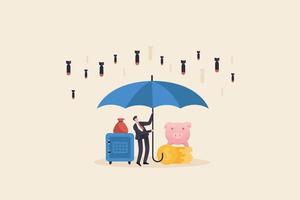 Businessman holding an umbrella to protect property. vector