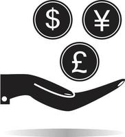 Pictograph of money in hand. money in hand sign. vector