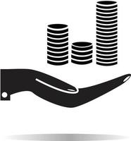 Pictograph of money in hand. coin in hand sign. vector