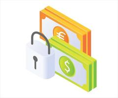 Isometric illustration of safe deposit of money vector