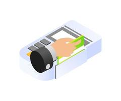 Isometric illustration of payment atm swipe tool vector