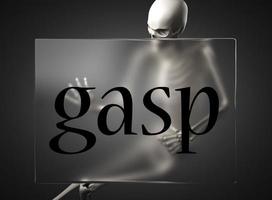 gasp word on glass and skeleton photo