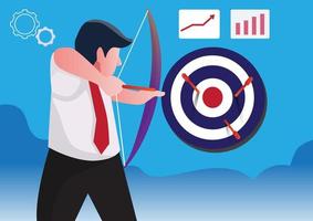 businessman aiming target with bow and arrow vector