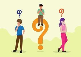 Men and women confused thinking together. man with question mark vector illustration man and woman with questions