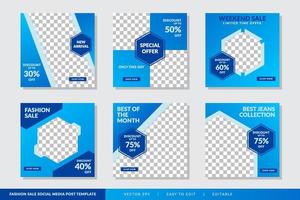 vector de plantilla de diseño azul de publicación de redes sociales de venta de moda