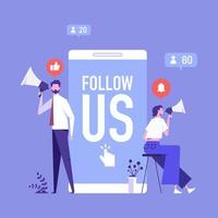Vector illustration for internet advertisement, people holding smartphone with shouting in loud speaker. Influencer marketing, social media or network promotion