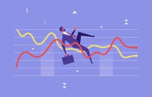 Financial investment volatility, uncertainty or change in business and stock market concept, businessman investor fall on uncertainty, volatile up and down arrow profit graph vector