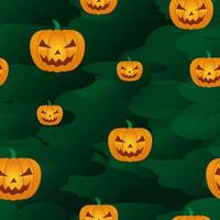 Seamless pattern halloween pumpkin dark green background vector