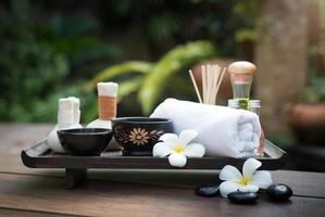 Thai spa massage compress balls and salt spa objects photo