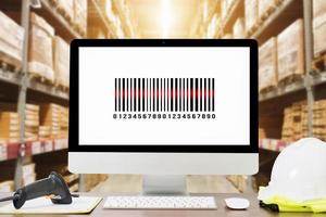 Scanning barcode from a label in modern warehouse photo