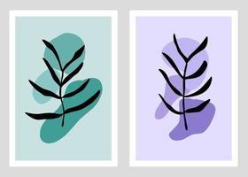 Set of botanical wall art vectors. Artistic image of foliage outline with abstract shapes. Plant art design for printing, cover art, wallpaper, minimalist and natural art vector