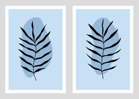 Set of botanical wall art vectors. Artistic image of foliage outline with abstract shapes. Plant art design for printing, cover art, wallpaper, minimalist and natural art