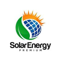 Green Solar panel energy electric electricity and Leaf Energy logo design vector template