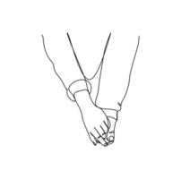 continuous line drawing of Close up at couple hands holding each other vector illustration sketch hand drawn with black lines isolated on white background