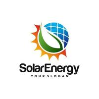 plantilla de vector de diseño de logotipo de energía de hoja y electricidad eléctrica de energía de panel solar verde