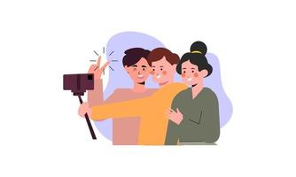 amigos tomando una selfie. ilustración del concepto de amistad y juventud vector