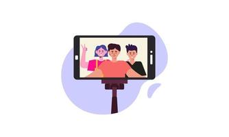 amigos tomando una selfie. ilustración del concepto de amistad y juventud vector