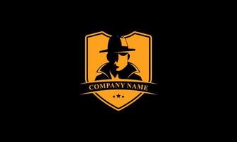 emblemas del logotipo de la mafia con cabeza de hombre de silueta abstracta de carácter con sombrero. ilustración vectorial de la vendimia vector