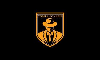 emblemas del logotipo de la mafia con cabeza de hombre de silueta abstracta de carácter con sombrero. ilustración vectorial de la vendimia