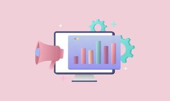 marketing en línea, gráfico de informes financieros, concepto de análisis de datos. tableta con tabla de datos vector