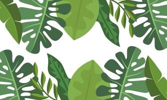 Flat tropical leaves background vector