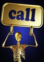 palabra de llamada y esqueleto dorado foto