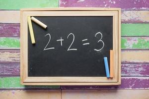 Mistake in math formula on chalkboard, education concept photo