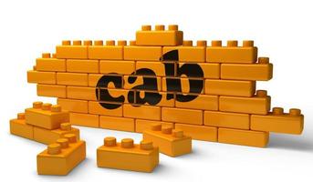 cab word on yellow brick wall photo