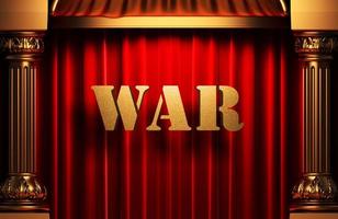war golden word on red curtain photo