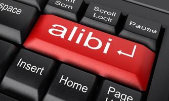 alibi word on red keyboard button photo