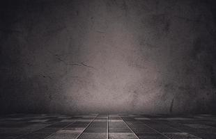 Dark room with tile floor and grunge background, Grey background concrete wall photo