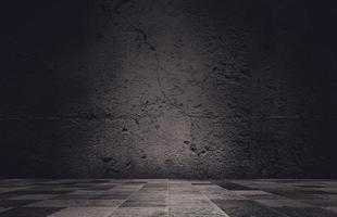 Dark room with tile floor and grunge background, Grey background concrete wall photo