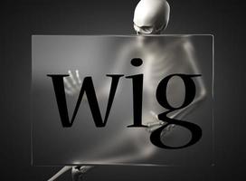 wig word on glass and skeleton photo